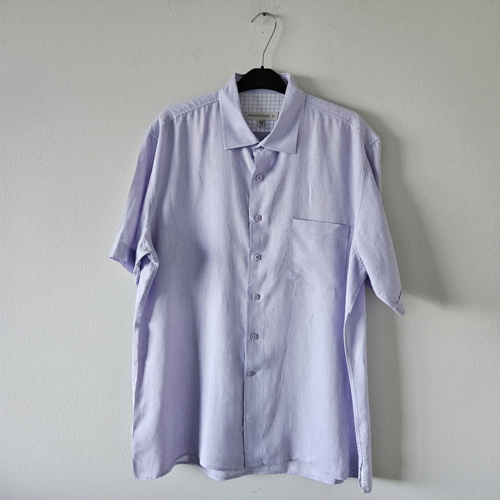 💜 Pronto Uomo lilac linen men shirt button down size XL 💜